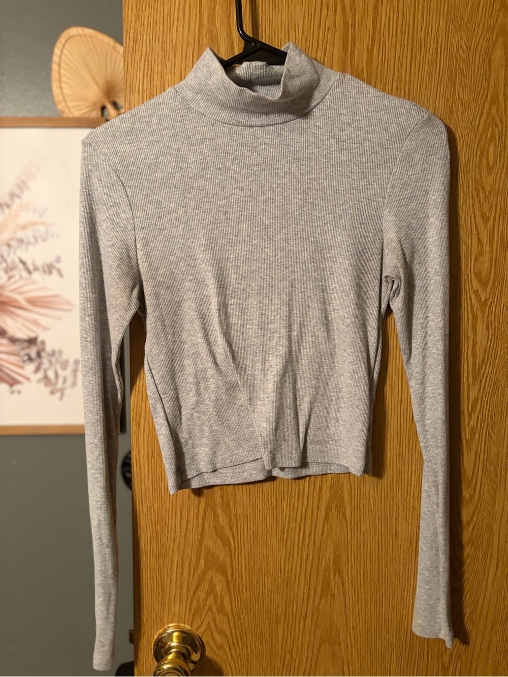 American Eagle Outfitters Light Gray Ribbed Turtleneck Long Sleeve Crop Top